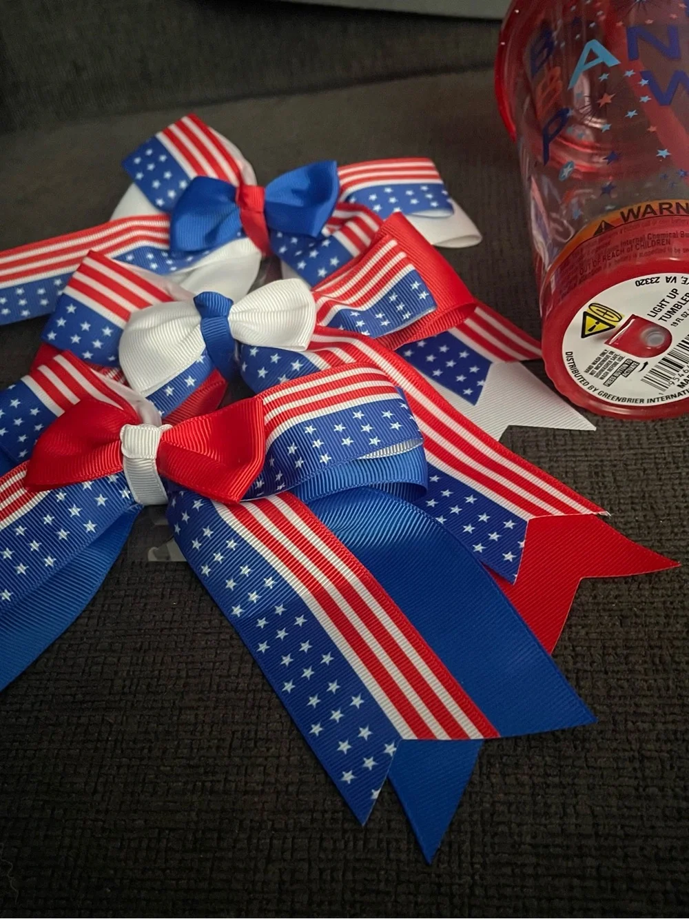Patriotic Red White Blue Party Bows and Light Up Tumbler